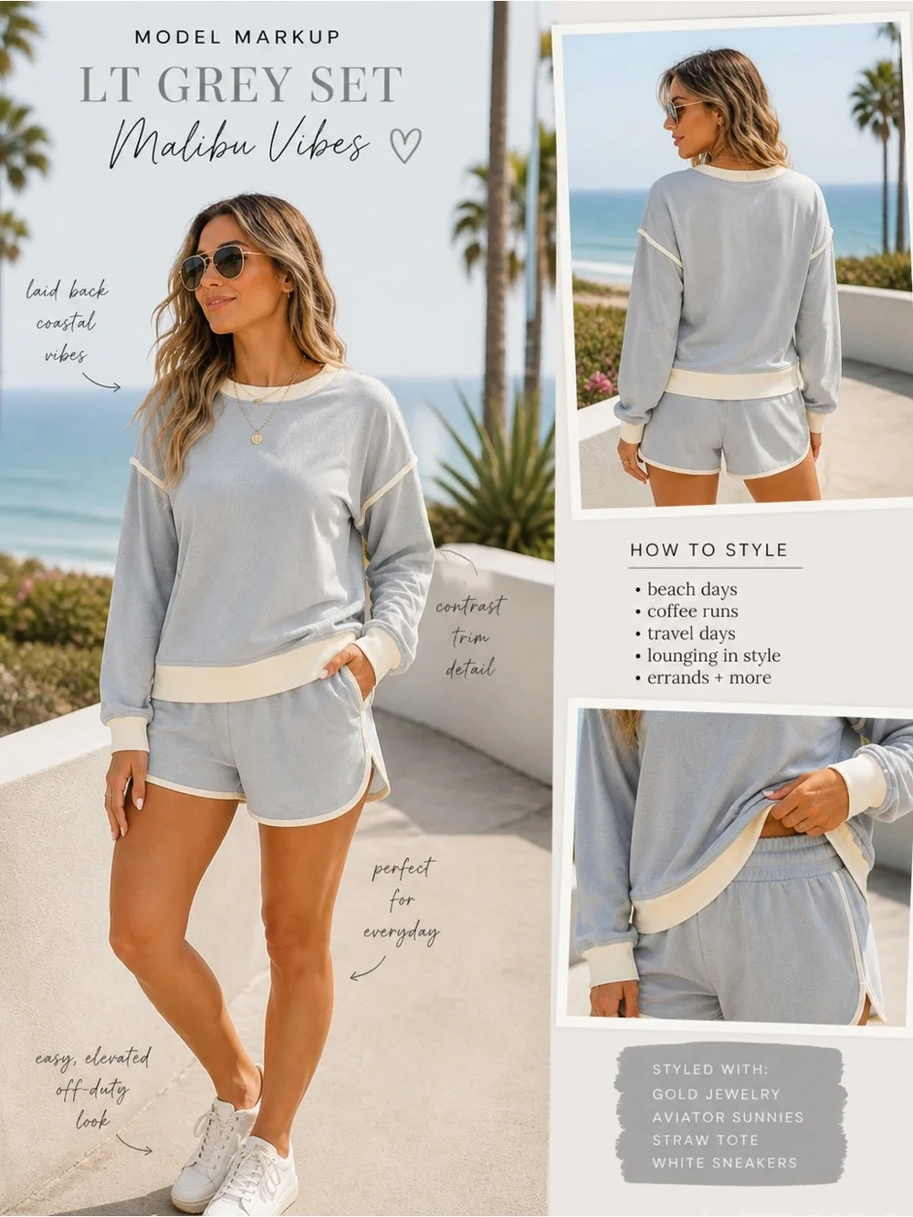 🐚 POL “ Cali Daydream “ French Terry Lounge Set 100% Cotton | Various Colors